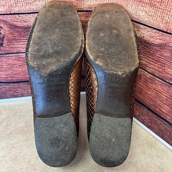 Escada Dark Brown & Bronze/Gold Faux Snake Print Loafers Moccasins Flats - Picture 15 of 16